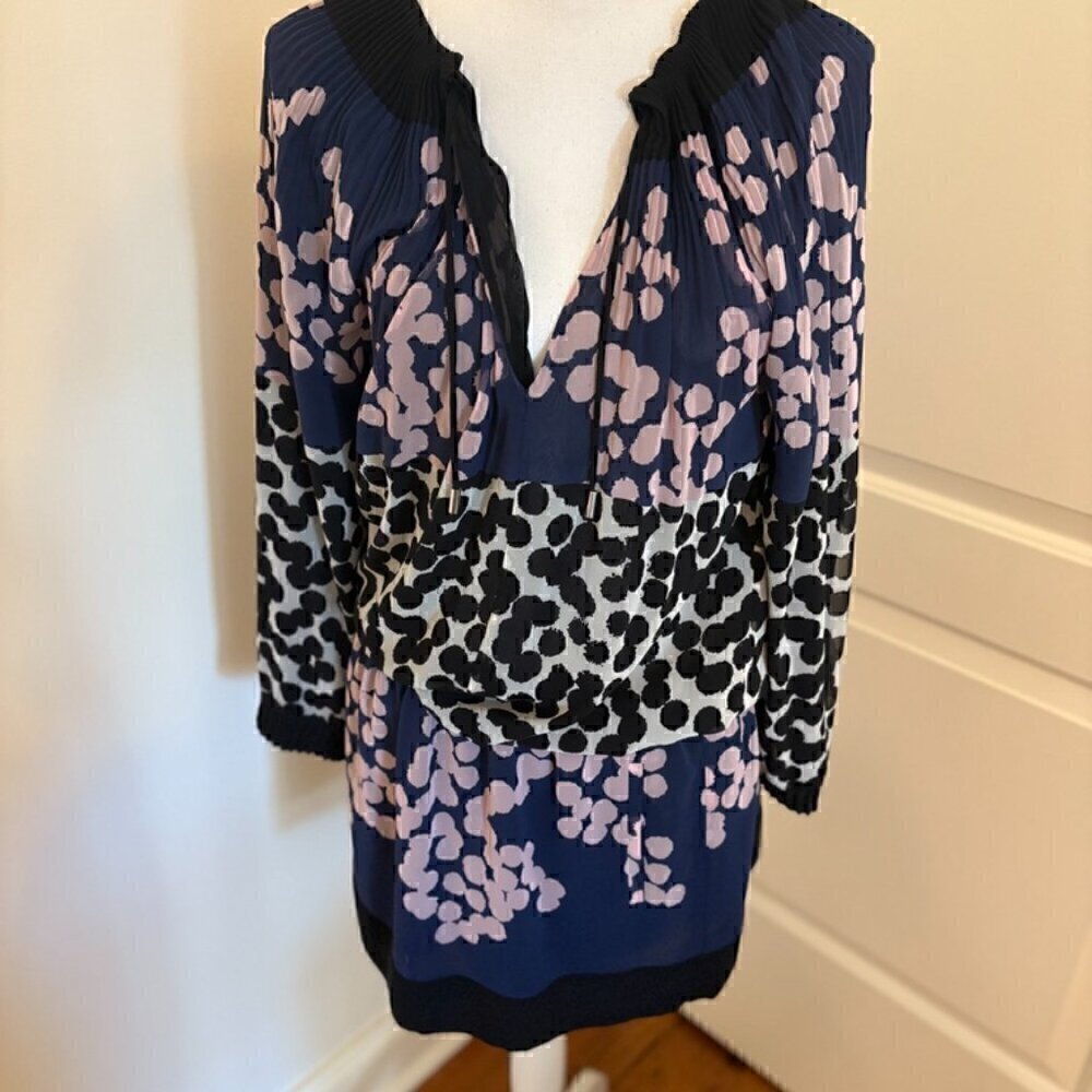 Diane Von Furstenberg Dvf Mikino Pleated Neckline Smock Waist Dress - Size 4